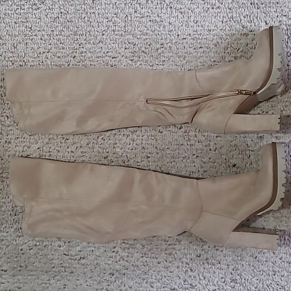 JLO Boots, Heeled Boots, Faux Suede, Cream Color, Size 8 Not With Original Box.